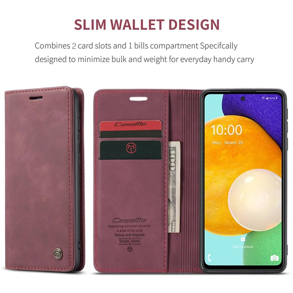 CASEME 013 Series PU Leather Folio Phone Case Wallet Stand Design Lightweight Auto-absorbed Phone Covering for Samsung Galaxy A53 5G - Red - 4