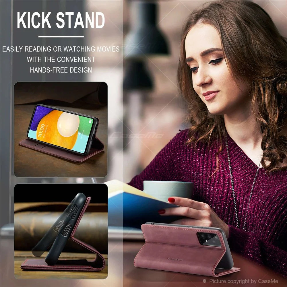 CASEME 013 Series PU Leather Folio Phone Case Wallet Stand Design Lightweight Auto-absorbed Phone Covering for Samsung Galaxy A53 5G - Red - 6