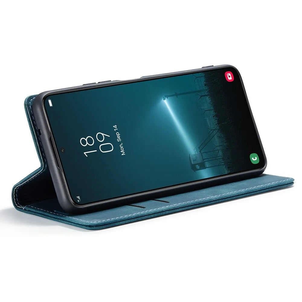 CASEME 013 Series for Samsung Galaxy S22 5G PU Leather Wallet Phone Case Stand Magnetic Absorption Card Holder Cover - Green - 3
