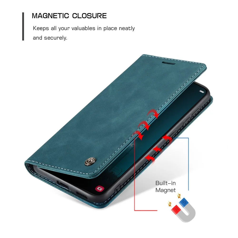 CASEME 013 Series for Samsung Galaxy S22 5G PU Leather Wallet Phone Case Stand Magnetic Absorption Card Holder Cover - Green - 6
