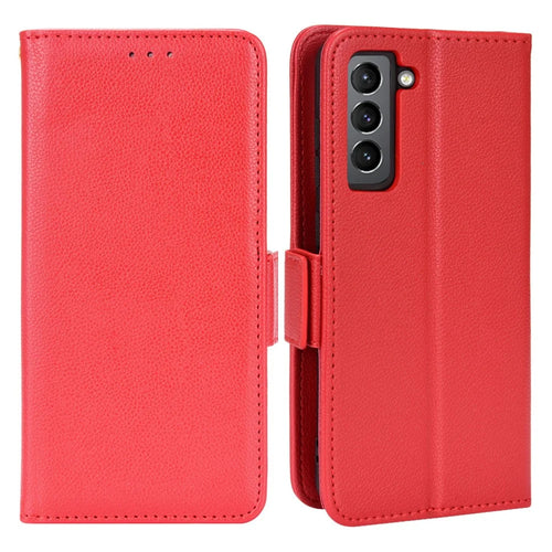 Litchi Texture Folio Flip Wallet Case Shockproof PU Leather Protective Cover Shell with Stand for Samsung Galaxy S21 FE 5G - Red - 1