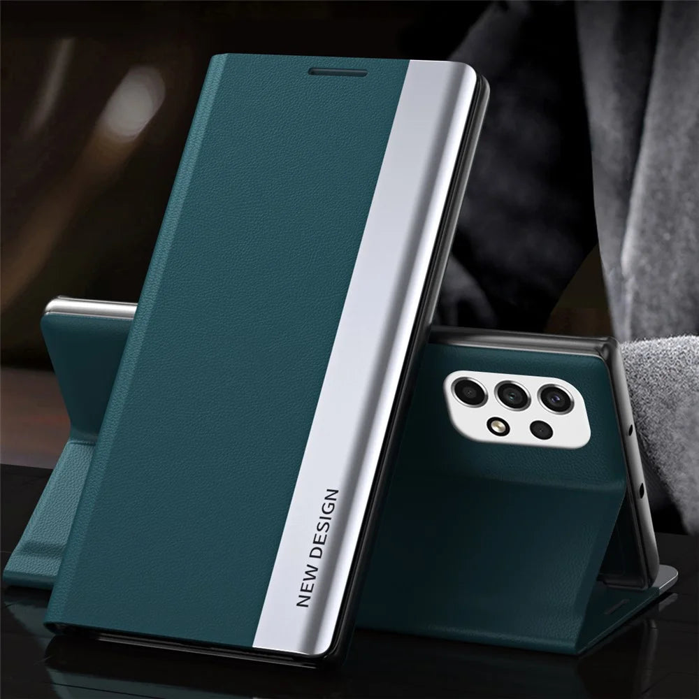 PU Leather Stand Folio Flip Phone Case for Samsung Galaxy A33 5G - Green - 2