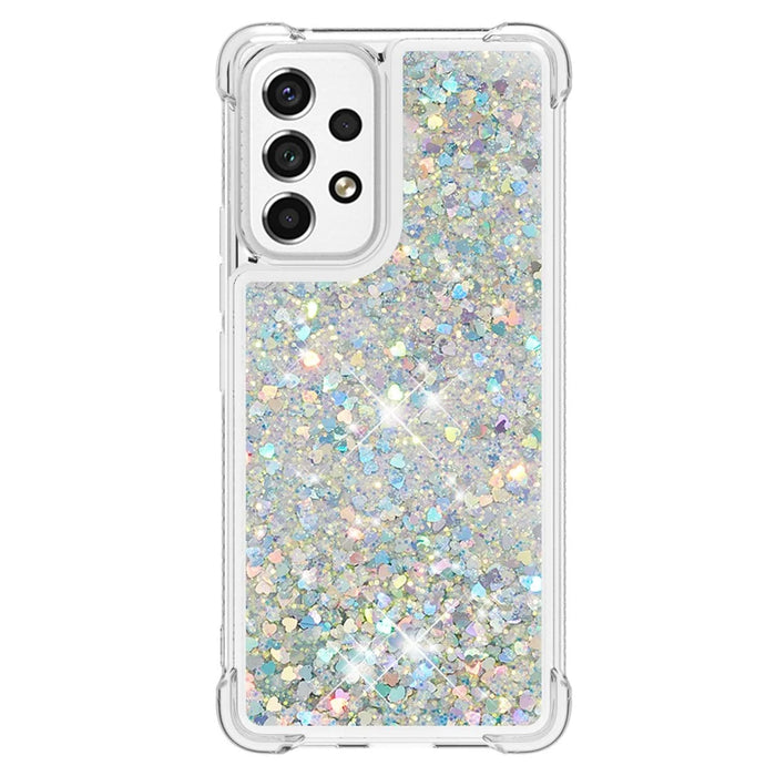 LE1 Series Glittering Sequins Quicksand TPU Cover Shell Drop-Proof Phone Protective Case for Samsung Galaxy A53 5G - Silver/Heart - 2