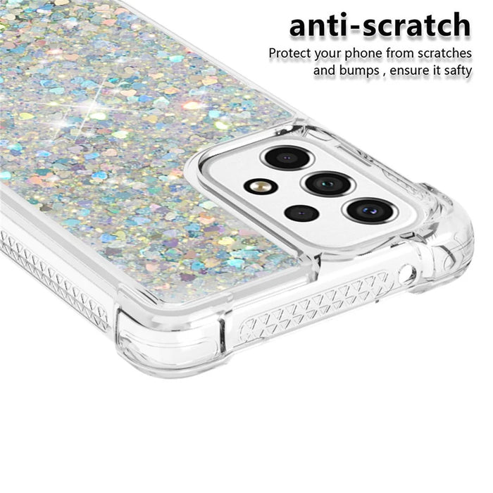 LE1 Series Glittering Sequins Quicksand TPU Cover Shell Drop-Proof Phone Protective Case for Samsung Galaxy A53 5G - Silver/Heart - 3