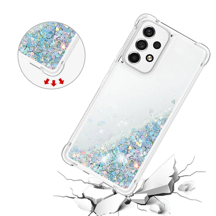 LE1 Series Glittering Sequins Quicksand TPU Cover Shell Drop-Proof Phone Protective Case for Samsung Galaxy A53 5G - Silver/Heart - 4