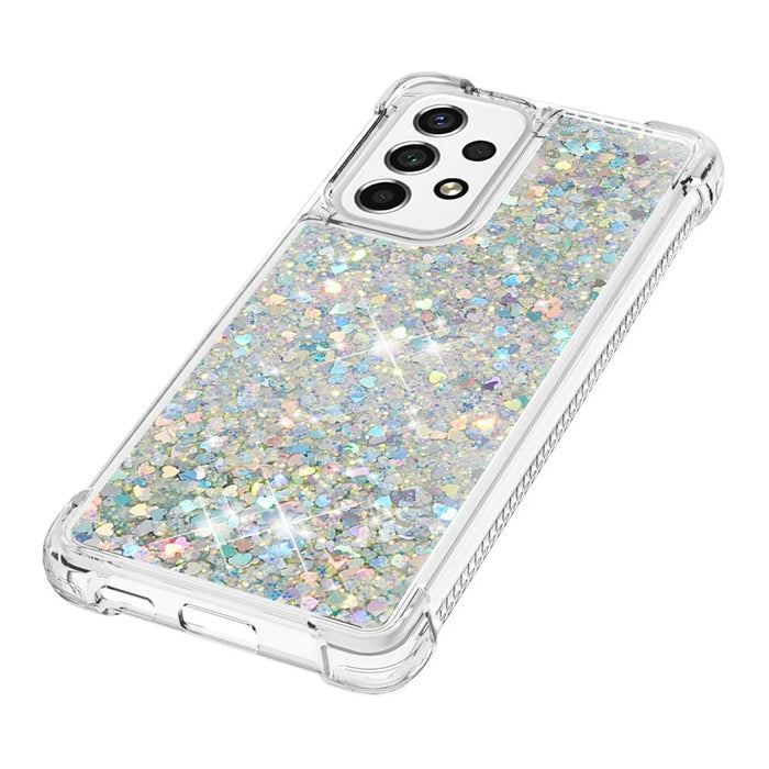 LE1 Series Glittering Sequins Quicksand TPU Cover Shell Drop-Proof Phone Protective Case for Samsung Galaxy A53 5G - Silver/Heart - 5