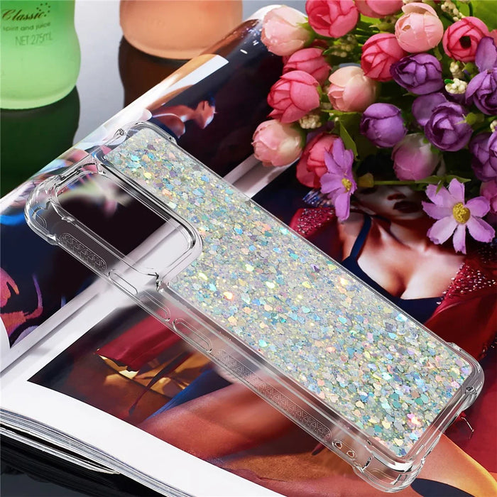 LE1 Series Glittering Sequins Quicksand TPU Cover Shell Drop-Proof Phone Protective Case for Samsung Galaxy A53 5G - Silver/Heart - 6