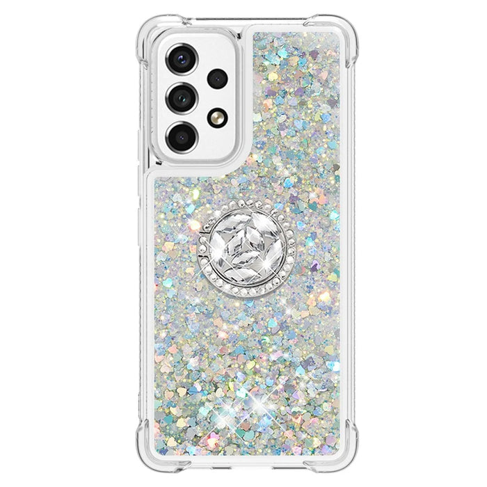 LE1-2 Series Quicksand Ring Kickstand TPU Cover Glittering Sequins Shiny Phone Protective Case for Samsung Galaxy A53 5G - Silver/Heart - 2