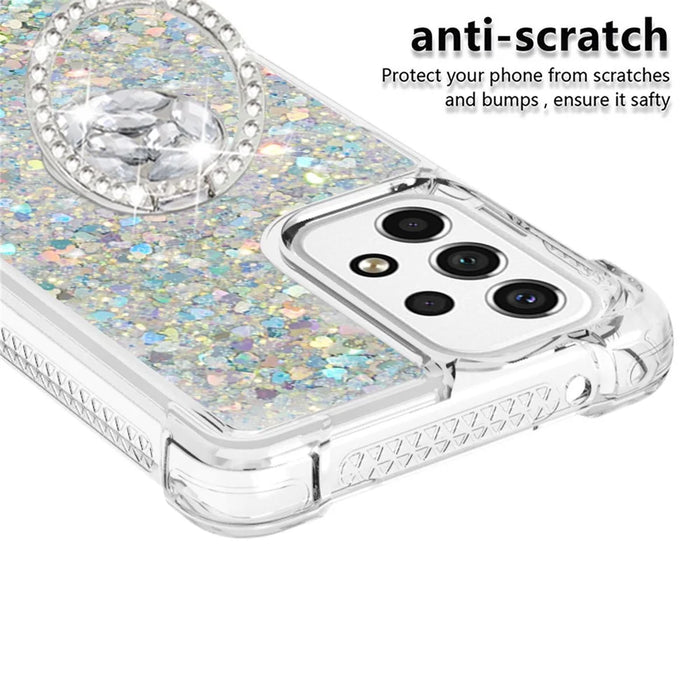 LE1-2 Series Quicksand Ring Kickstand TPU Cover Glittering Sequins Shiny Phone Protective Case for Samsung Galaxy A53 5G - Silver/Heart - 3