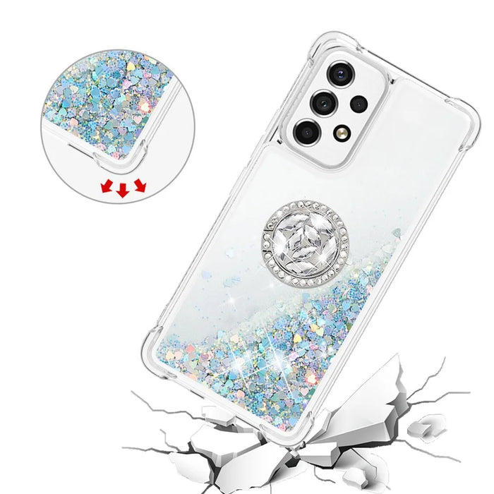 LE1-2 Series Quicksand Ring Kickstand TPU Cover Glittering Sequins Shiny Phone Protective Case for Samsung Galaxy A53 5G - Silver/Heart - 4