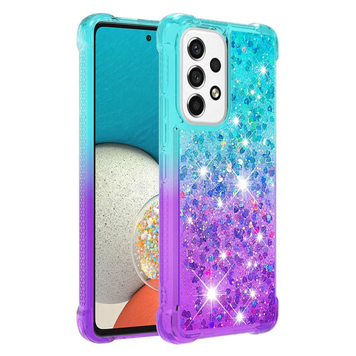 LE3 Series Gradient Glittering Sequins Quicksand TPU Cover Shell Anti-Scratch Corner Cushion Phone Case for Samsung Galaxy A53 5G - Sky Blue/Purple - 1