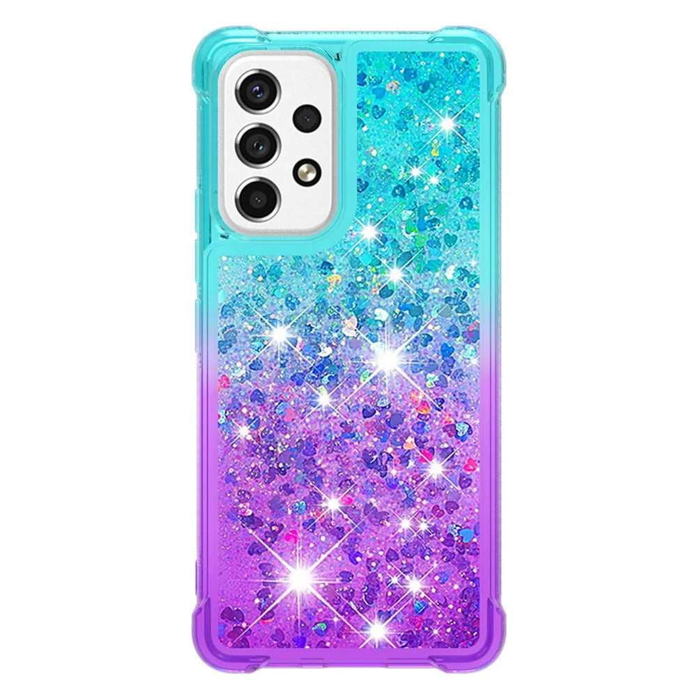 LE3 Series Gradient Glittering Sequins Quicksand TPU Cover Shell Anti-Scratch Corner Cushion Phone Case for Samsung Galaxy A53 5G - Sky Blue/Purple - 2