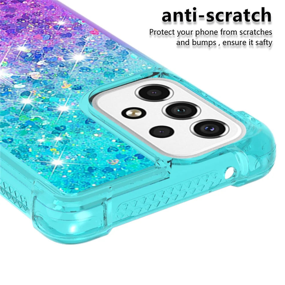 LE3 Series Gradient Glittering Sequins Quicksand TPU Cover Shell Anti-Scratch Corner Cushion Phone Case for Samsung Galaxy A53 5G - Sky Blue/Purple - 3