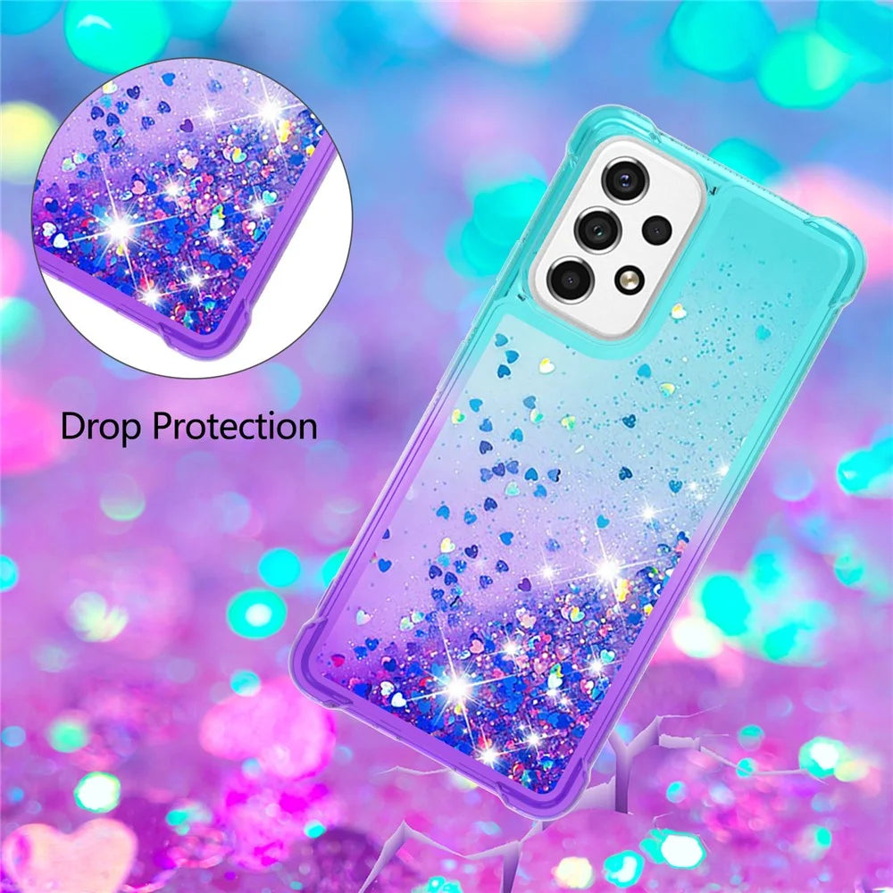 LE3 Series Gradient Glittering Sequins Quicksand TPU Cover Shell Anti-Scratch Corner Cushion Phone Case for Samsung Galaxy A53 5G - Sky Blue/Purple - 4