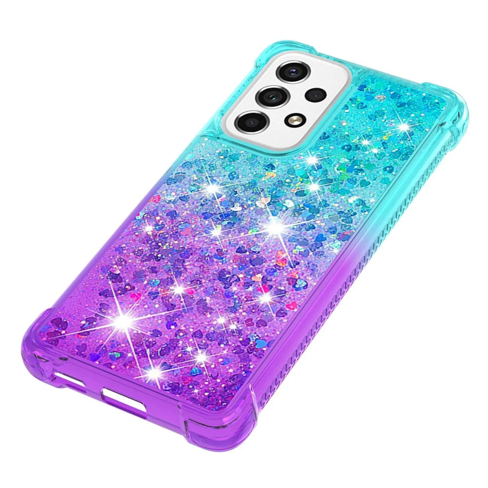 LE3 Series Gradient Glittering Sequins Quicksand TPU Cover Shell Anti-Scratch Corner Cushion Phone Case for Samsung Galaxy A53 5G - Sky Blue/Purple - 5