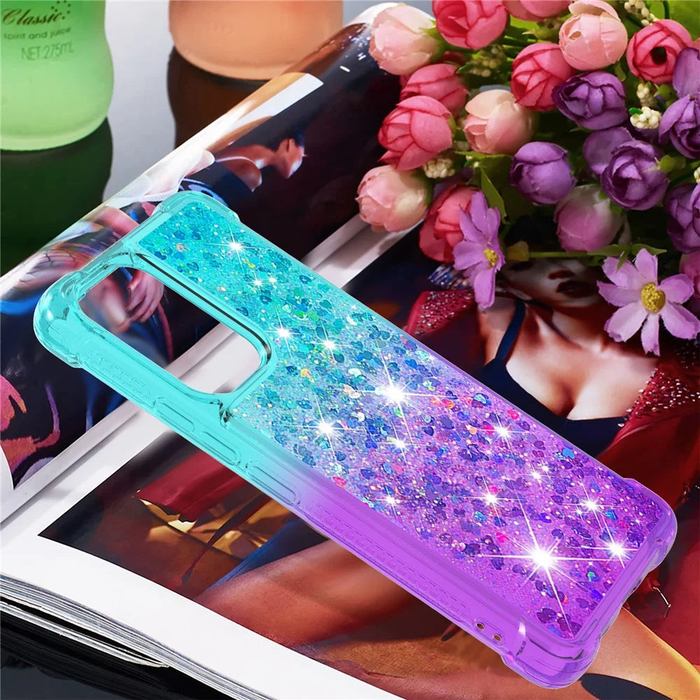 LE3 Series Gradient Glittering Sequins Quicksand TPU Cover Shell Anti-Scratch Corner Cushion Phone Case for Samsung Galaxy A53 5G - Sky Blue/Purple - 6