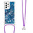 For Samsung Galaxy A53 5G TPU Case Quicksand Phone Cover with Lanyard - Blue / Heart - 3