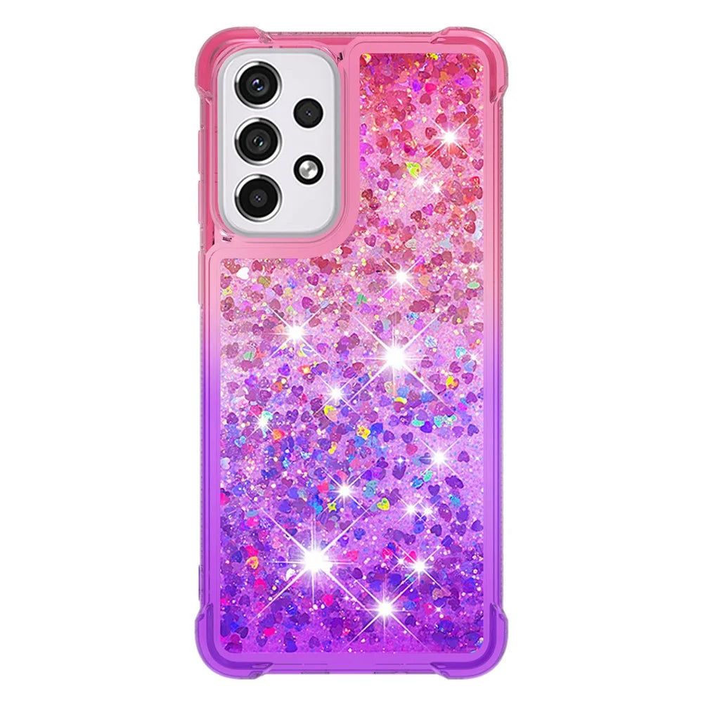 LE3 Series Gradient Glittering Sequins Quicksand TPU Cover Shell Dynamic Fun Phone Case for Samsung Galaxy A33 5G - Pink/Purple - 2