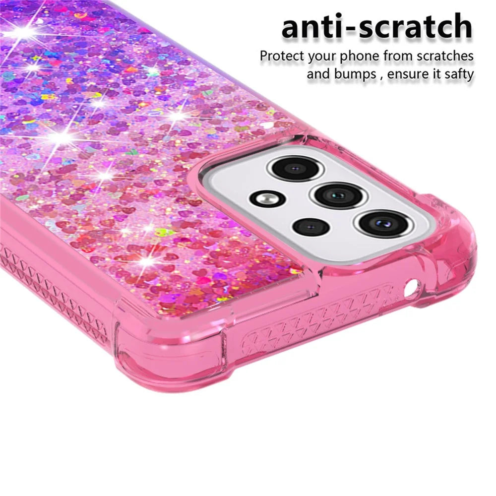 LE3 Series Gradient Glittering Sequins Quicksand TPU Cover Shell Dynamic Fun Phone Case for Samsung Galaxy A33 5G - Pink/Purple - 3