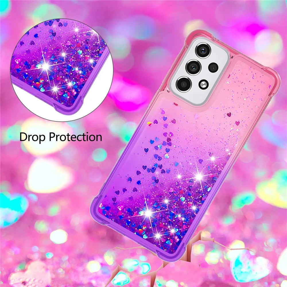 LE3 Series Gradient Glittering Sequins Quicksand TPU Cover Shell Dynamic Fun Phone Case for Samsung Galaxy A33 5G - Pink/Purple - 4