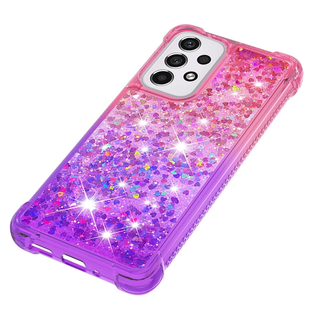 LE3 Series Gradient Glittering Sequins Quicksand TPU Cover Shell Dynamic Fun Phone Case for Samsung Galaxy A33 5G - Pink/Purple - 5
