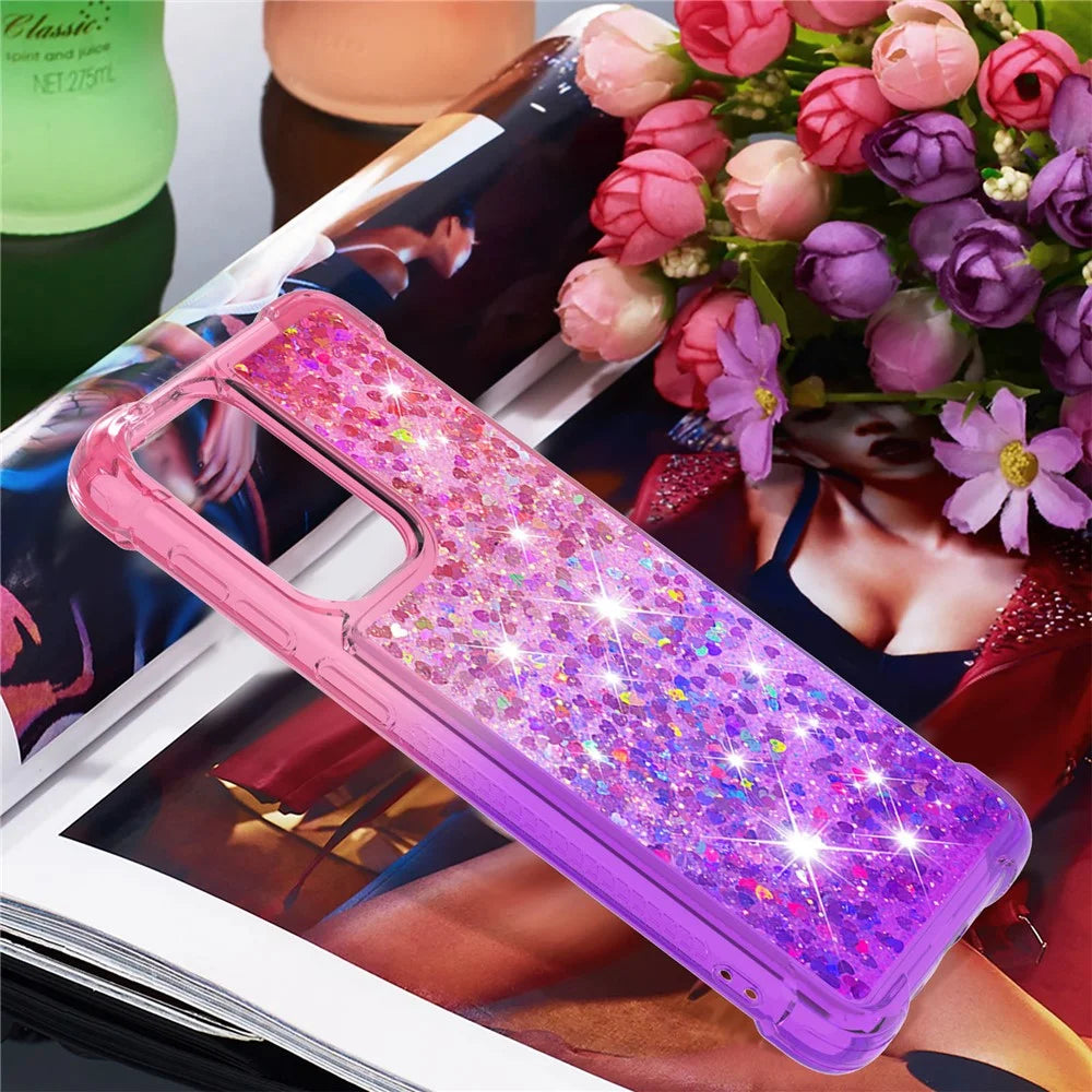 LE3 Series Gradient Glittering Sequins Quicksand TPU Cover Shell Dynamic Fun Phone Case for Samsung Galaxy A33 5G - Pink/Purple - 6