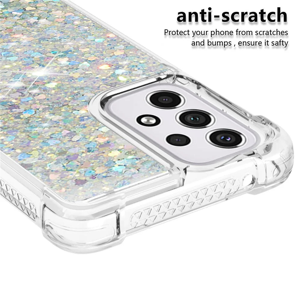 LE1 Series Quicksand TPU Protective Cover Shell Non-Yellowing Edging Glittering Sequins Quicksand Phone Case for Samsung Galaxy A33 5G - Silver/Heart - 3