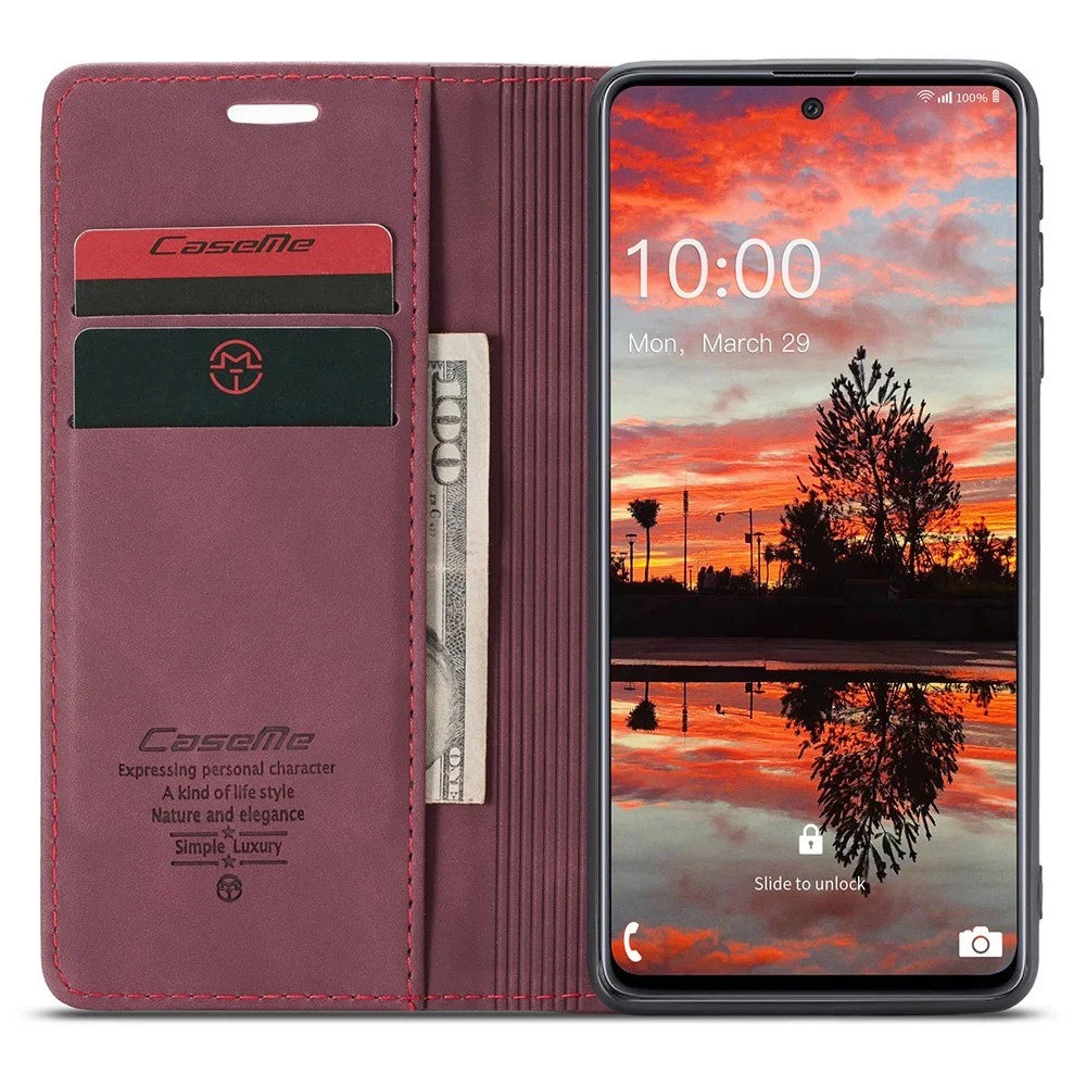 CASEME 013 Series Wallet Function PU Leather + TPU Mobile Phone Shell Auto-absorbed Magnetic Closing Case for Samsung Galaxy A33 5G - Red - 2