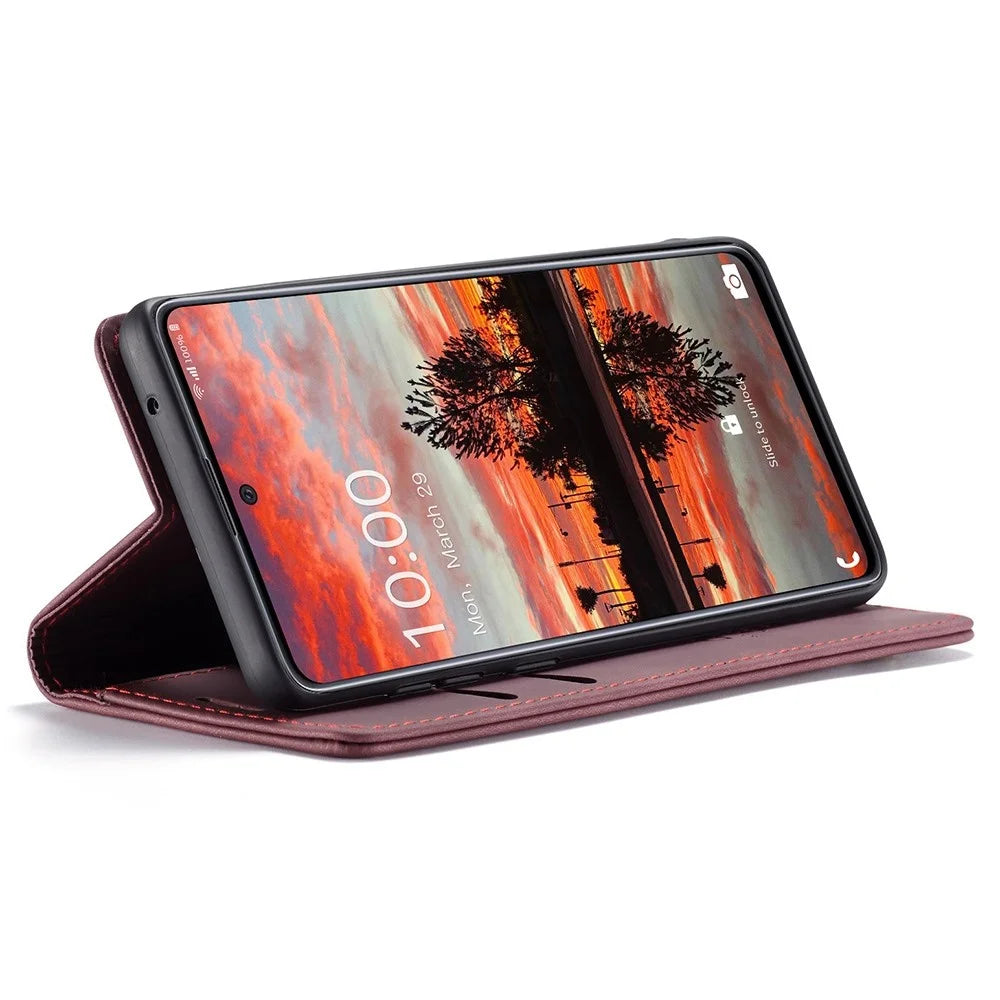 CASEME 013 Series Wallet Function PU Leather + TPU Mobile Phone Shell Auto-absorbed Magnetic Closing Case for Samsung Galaxy A33 5G - Red - 3