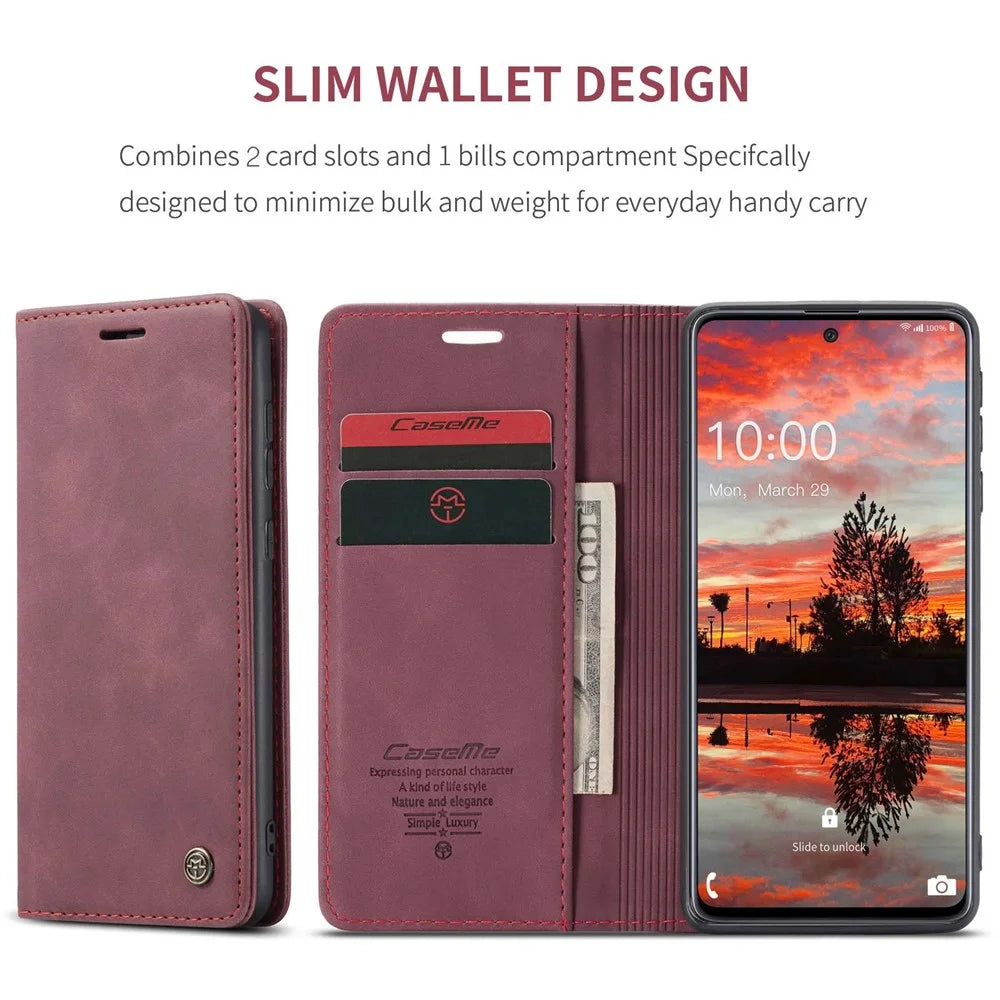 CASEME 013 Series Wallet Function PU Leather + TPU Mobile Phone Shell Auto-absorbed Magnetic Closing Case for Samsung Galaxy A33 5G - Red - 4