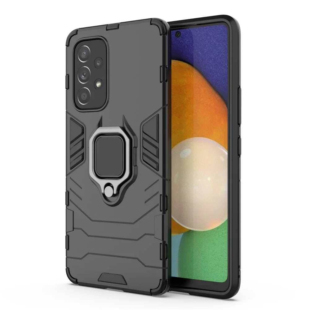 Ring Kickstand Hard PC + Soft TPU Heavy Duty Shockproof Defender Phone Case for Samsung Galaxy A53 5G - Black - 1