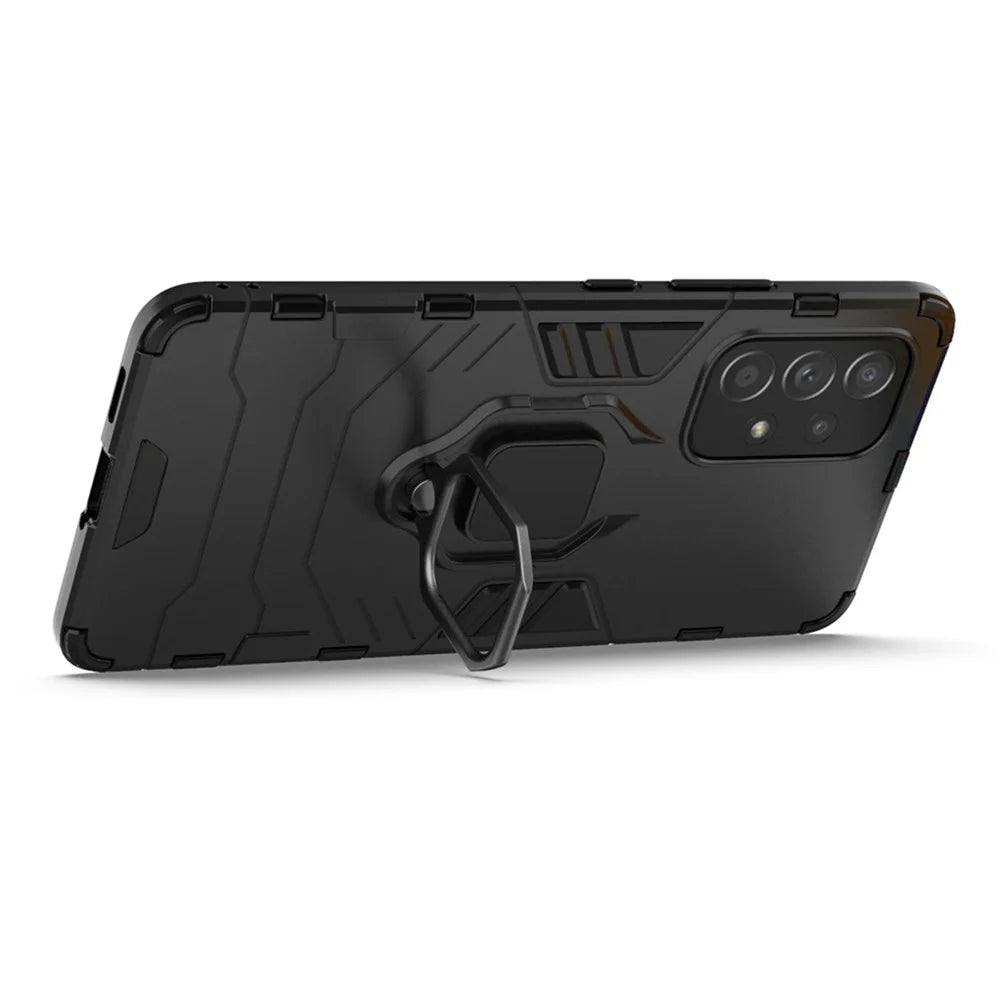 Ring Kickstand Hard PC + Soft TPU Heavy Duty Shockproof Defender Phone Case for Samsung Galaxy A53 5G - Black - 2