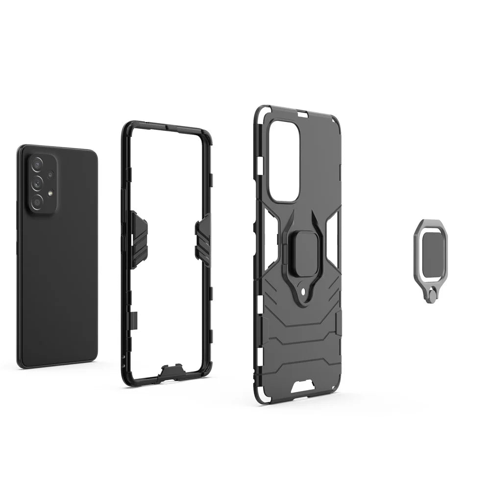Ring Kickstand Hard PC + Soft TPU Heavy Duty Shockproof Defender Phone Case for Samsung Galaxy A53 5G - Black - 7