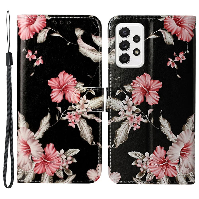 Pattern Printing PU Leather + TPU Magnetic Clasp Phone Cover Case with Foldable Stand Wallet for Samsung Galaxy A33 5G - Azaleas - 1