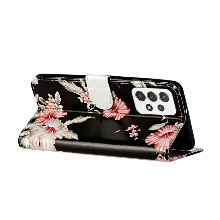Pattern Printing PU Leather + TPU Magnetic Clasp Phone Cover Case with Foldable Stand Wallet for Samsung Galaxy A33 5G - Azaleas - 5