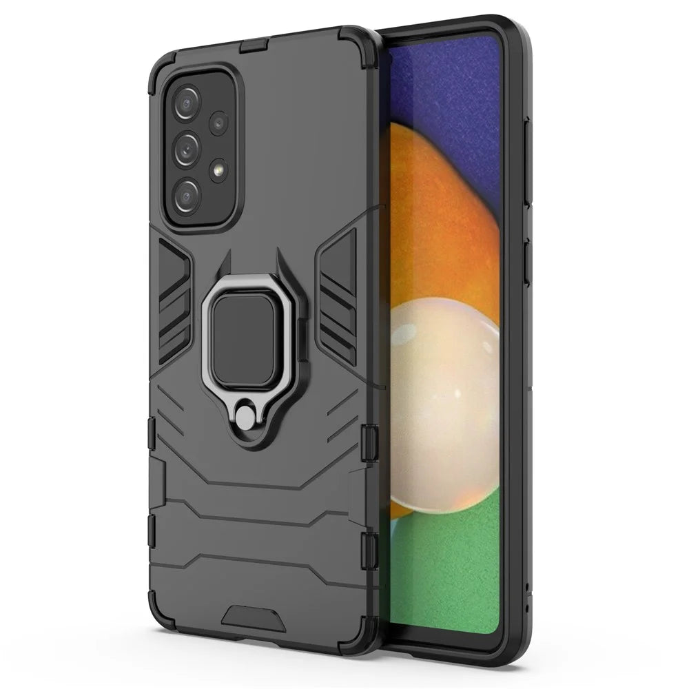For Samsung Galaxy A73 5G Ring Holder Kickstand PC + TPU Dual Layer Shock Absorption Protective Cover - Black - 1