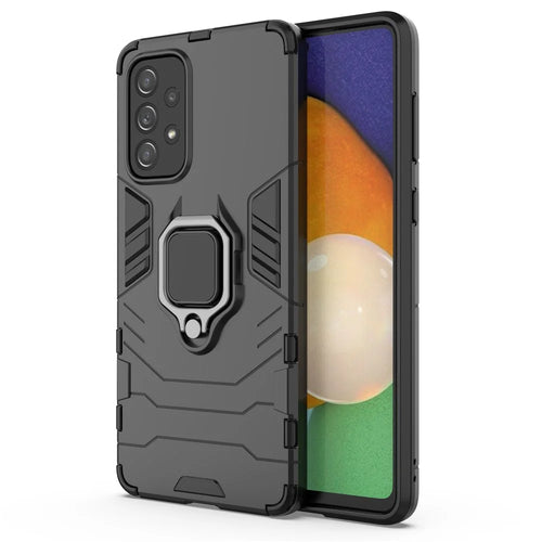 For Samsung Galaxy A73 5G Ring Holder Kickstand PC + TPU Dual Layer Shock Absorption Protective Cover - Black - 1