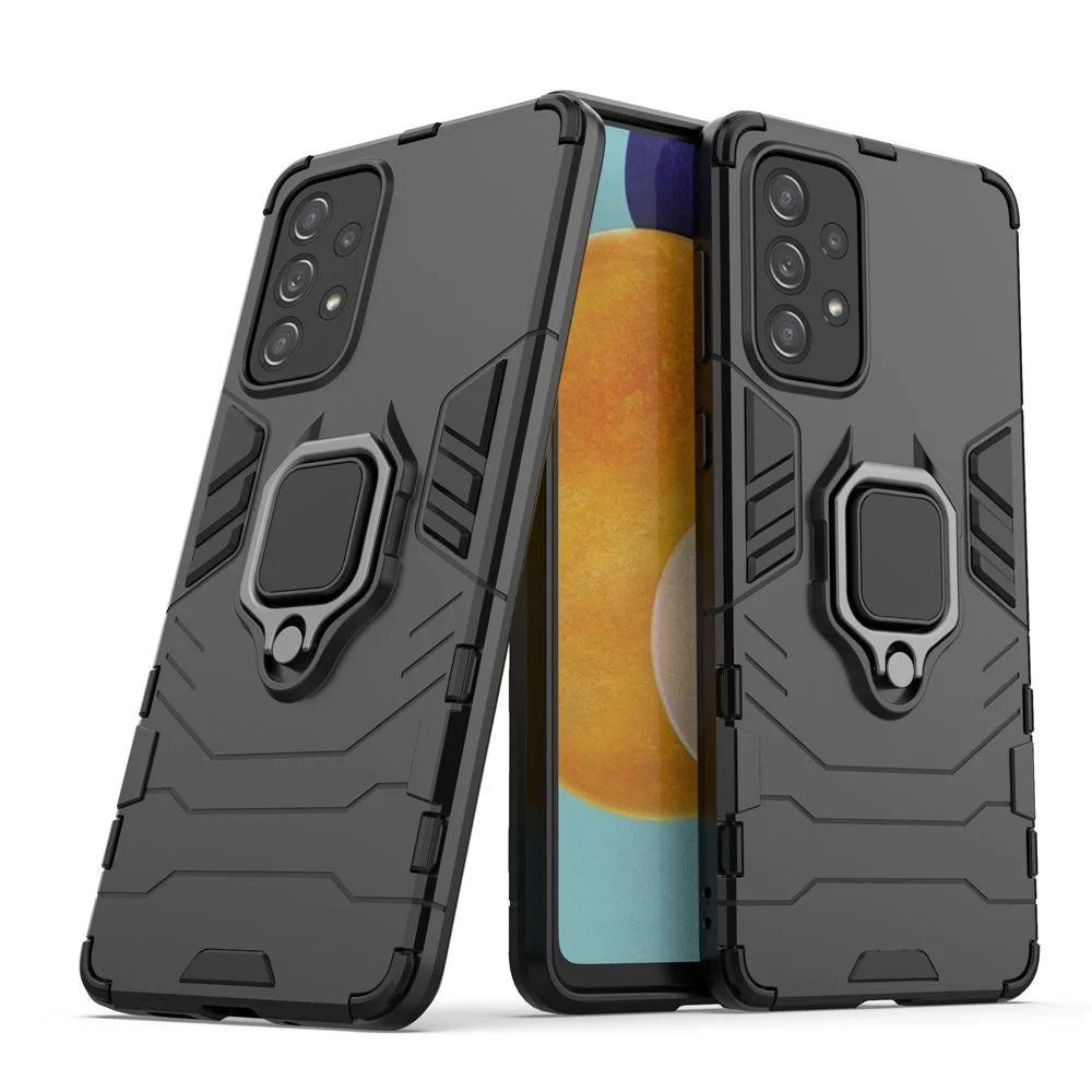 For Samsung Galaxy A73 5G Ring Holder Kickstand PC + TPU Dual Layer Shock Absorption Protective Cover - Black - 4