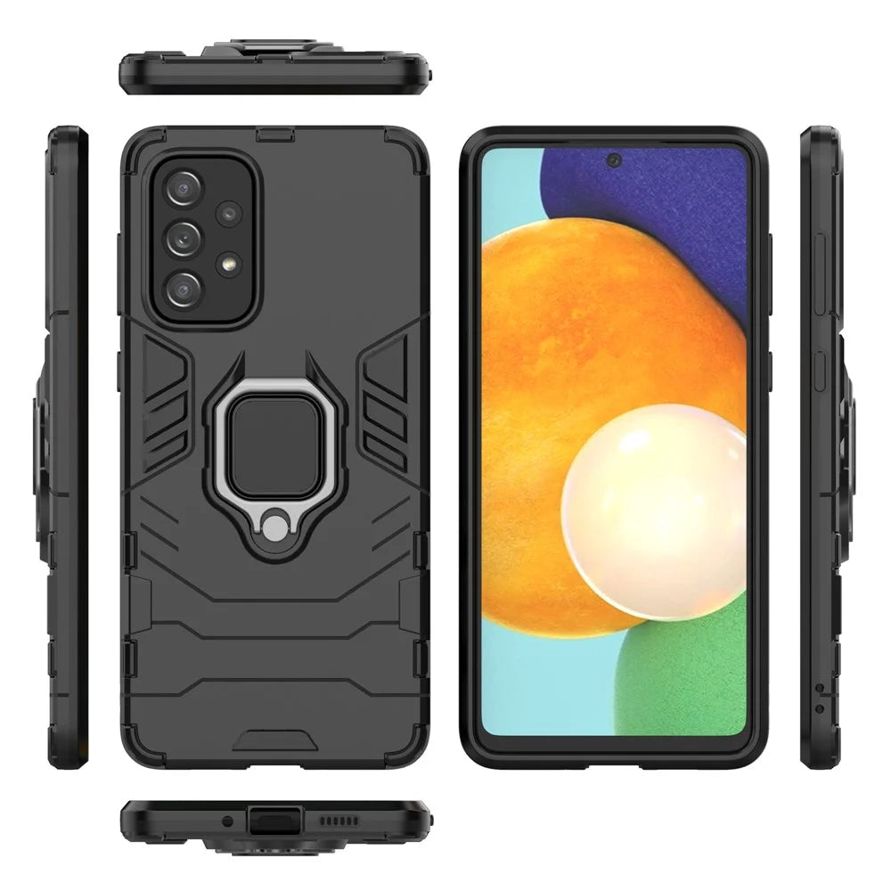 For Samsung Galaxy A73 5G Ring Holder Kickstand PC + TPU Dual Layer Shock Absorption Protective Cover - Black - 5