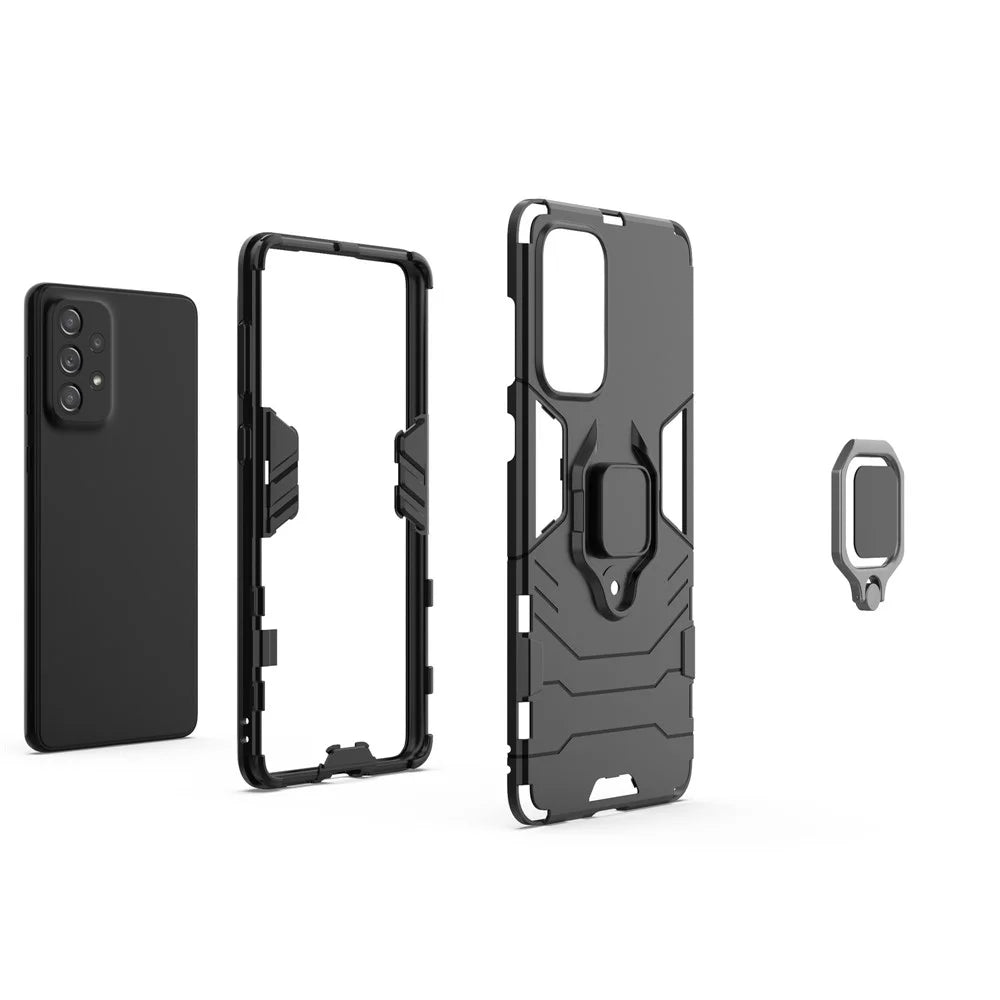For Samsung Galaxy A73 5G Ring Holder Kickstand PC + TPU Dual Layer Shock Absorption Protective Cover - Black - 7
