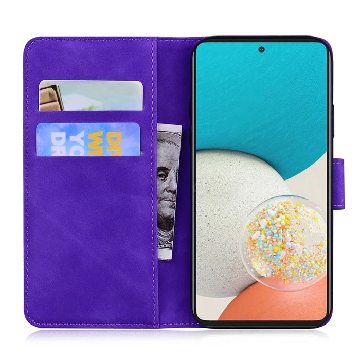 PU Leather + TPU Folio Flip Phone Case Solid Color Anti-scratch Shell with Stand Wallet for Samsung Galaxy A53 5G - Purple - 4