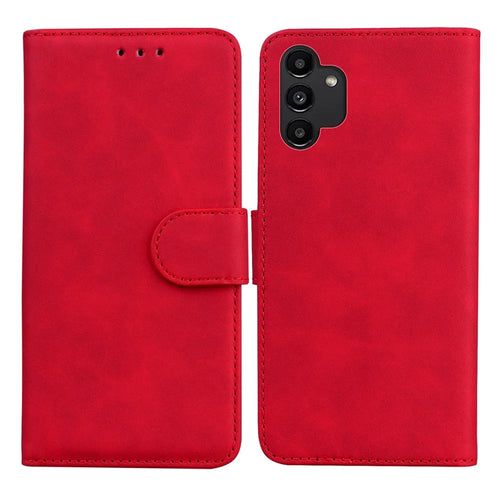 For Samsung Galaxy A13 4G Full Protective Textured Practical Leather Case Magnetic Mobile Phone Wallet Cover with Stand - Red - 1