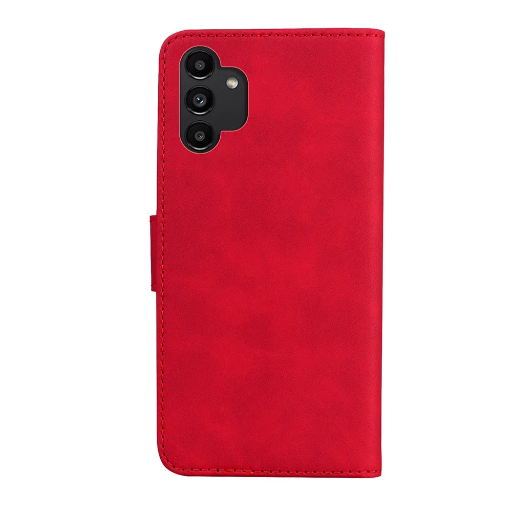 For Samsung Galaxy A13 4G Full Protective Textured Practical Leather Case Magnetic Mobile Phone Wallet Cover with Stand - Red - 3