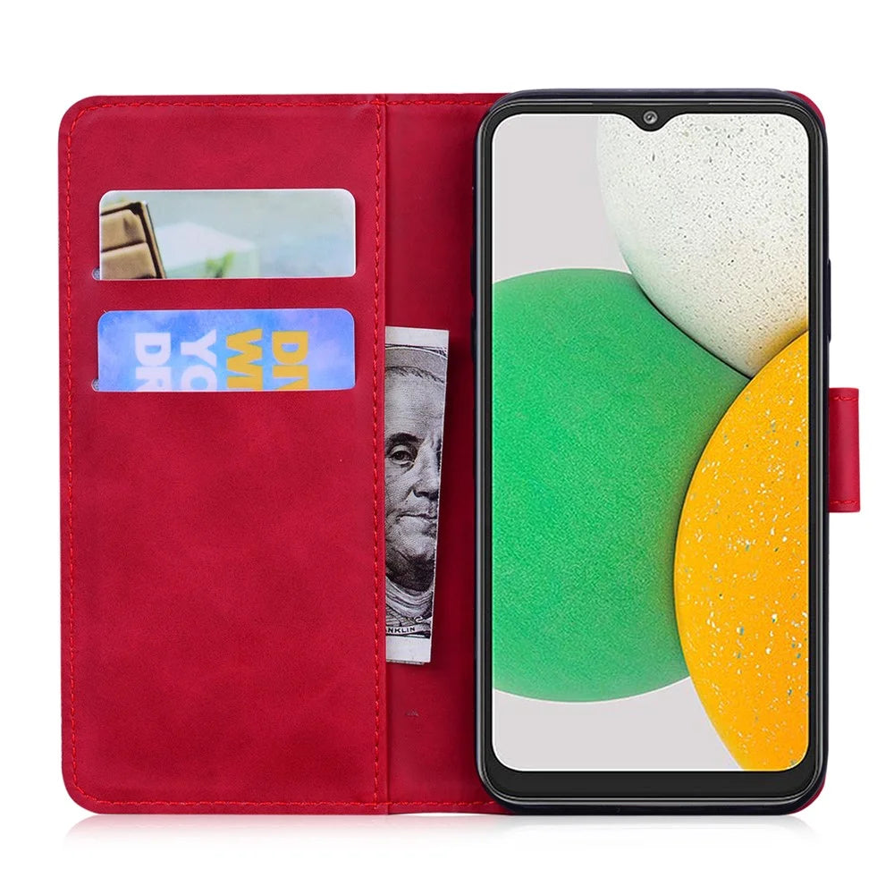 For Samsung Galaxy A13 4G Full Protective Textured Practical Leather Case Magnetic Mobile Phone Wallet Cover with Stand - Red - 4