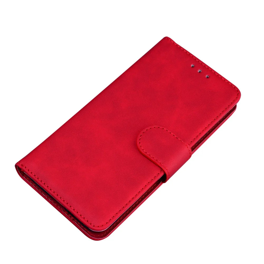 For Samsung Galaxy A13 4G Full Protective Textured Practical Leather Case Magnetic Mobile Phone Wallet Cover with Stand - Red - 5