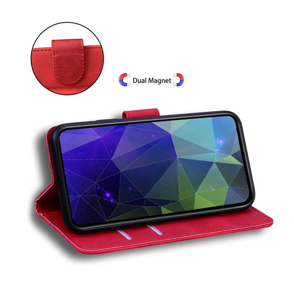 For Samsung Galaxy A13 4G Full Protective Textured Practical Leather Case Magnetic Mobile Phone Wallet Cover with Stand - Red - 7