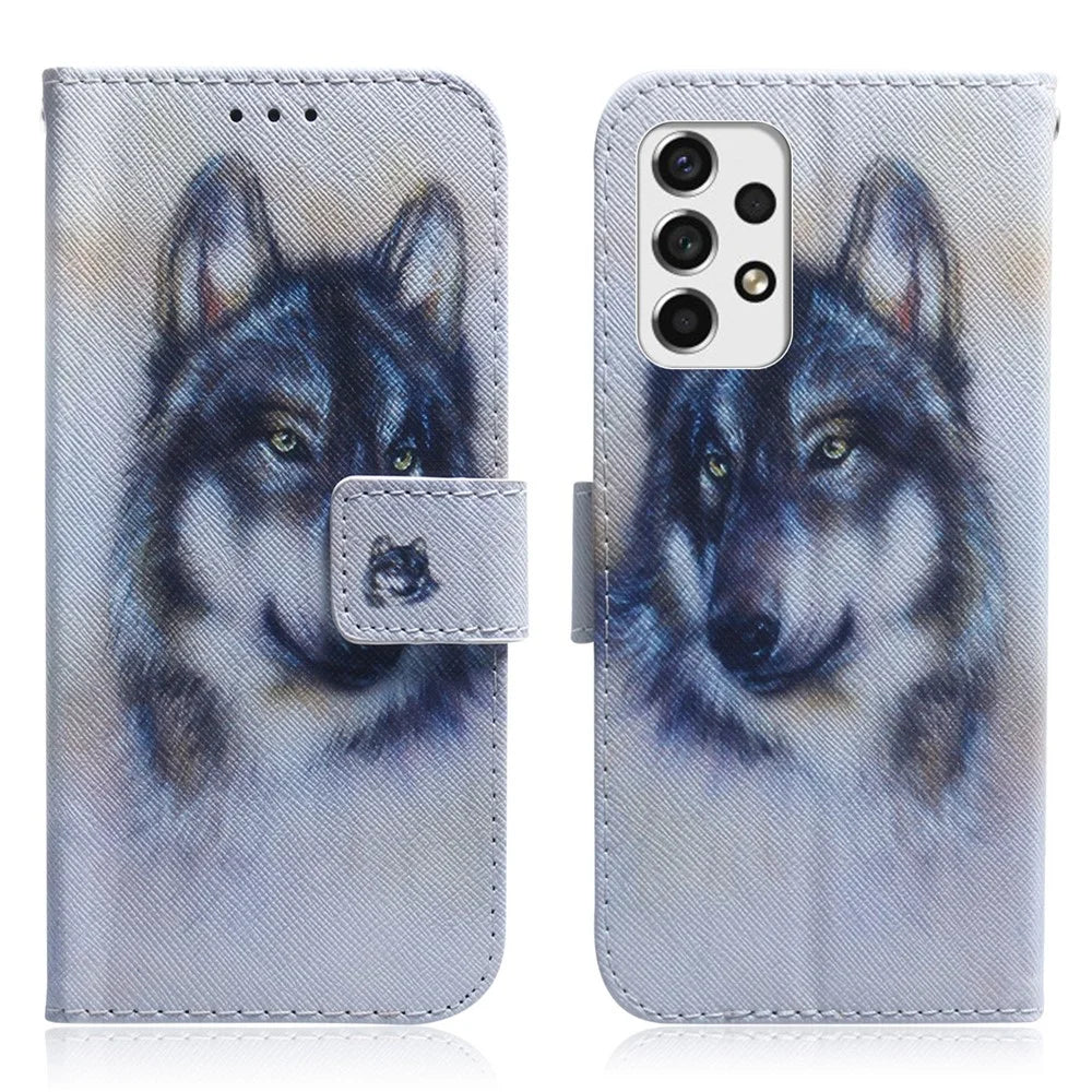 Stand Function Pattern Printing Wallet Mobile Phone Cover PU Leather Magnetic Protective Case for Samsung Galaxy A53 5G - Wolf - 1