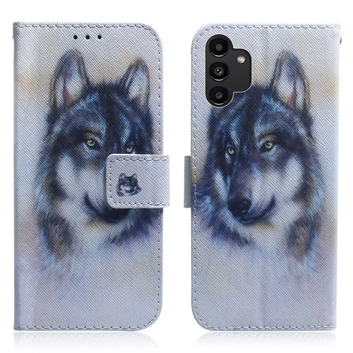 Wallet Stand Design Pattern Printing Dual Protective PU Leather + TPU Phone Case for Samsung Galaxy A13 4G - Wolf - 1