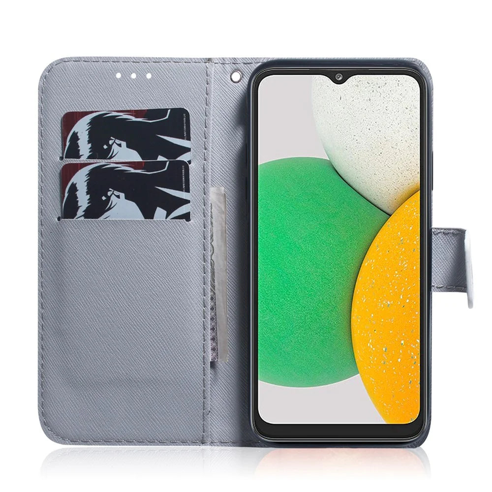 Wallet Stand Design Pattern Printing Dual Protective PU Leather + TPU Phone Case for Samsung Galaxy A13 4G - Wolf - 4