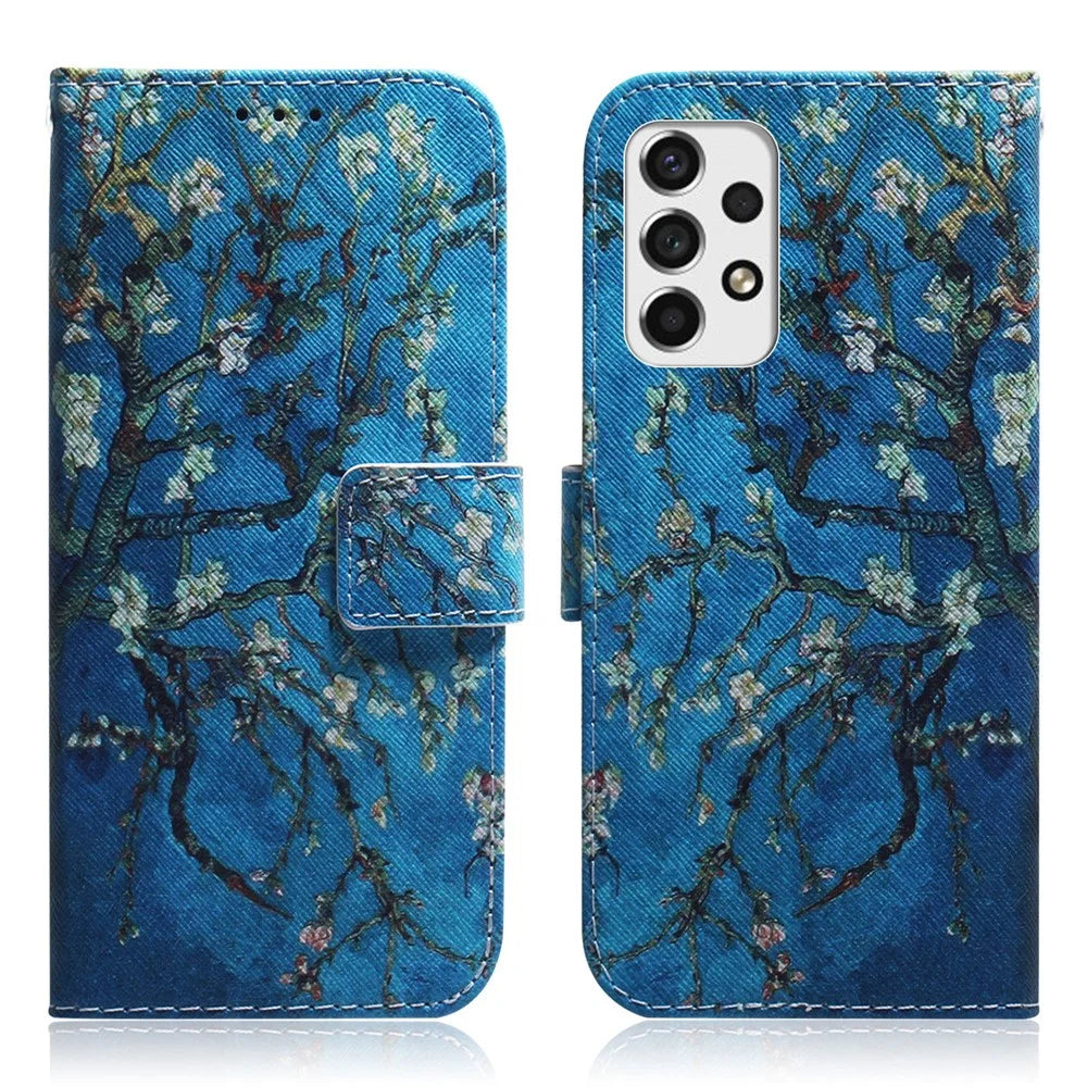 PU Leather + TPU Double Protection Pattern Printing Anti-fall Wallet Stand Mobile Phone Case for Samsung Galaxy A33 5G - Apricot Flowers - 1